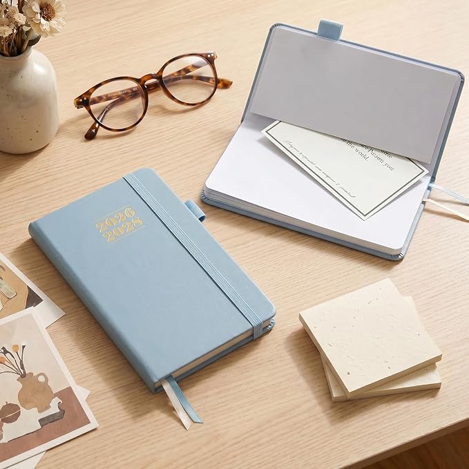 KONVINIT Pocket Calendar 2026-2028, 24-Month Pocket Calendar 2027 Planner Runs from July.2026 Until June.2028, Blue PU Monthly Planner with Inner Pocket, Pen Loop, Elastic Closure for School & Office Supplies, 3.54”×6.69”