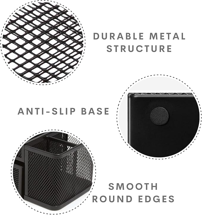 1InTheOffice Desk Supplies Organizer, Desk Caddy 7-Compartment Wire Mesh Accessory Holder, Matte Black