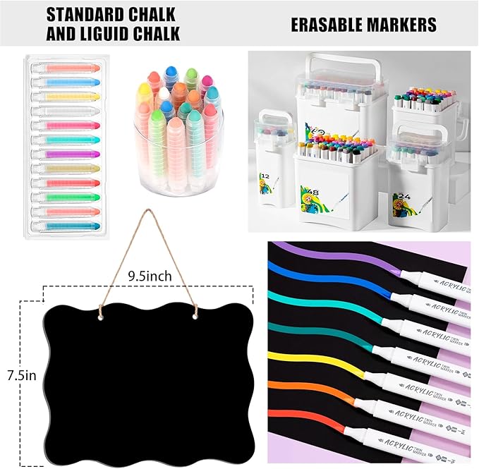 3Pcs Hanging Chalkboard Signs 8x10 Inch Wooden Double Sided Erasable Message Board, Memo Message Sign with Hanging String for Wedding Kitchen Home Party Decoration(Polygon)