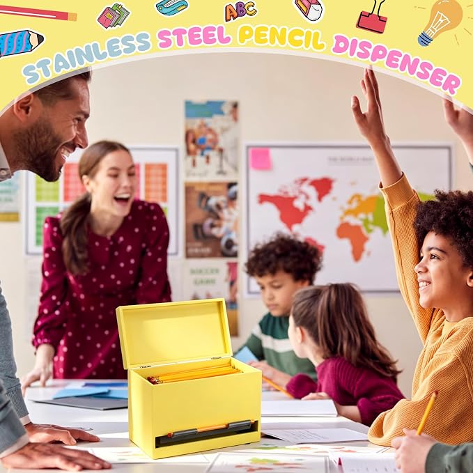 Yalikop 1 Pc Wooden Pencil Dispenser for Classroom Pastel Wood Pencils Holder for up to 200 Pencils Reusable Straw Dispenser for Home Office Teachers Supplies Storage (Classic,Cream Yellow)