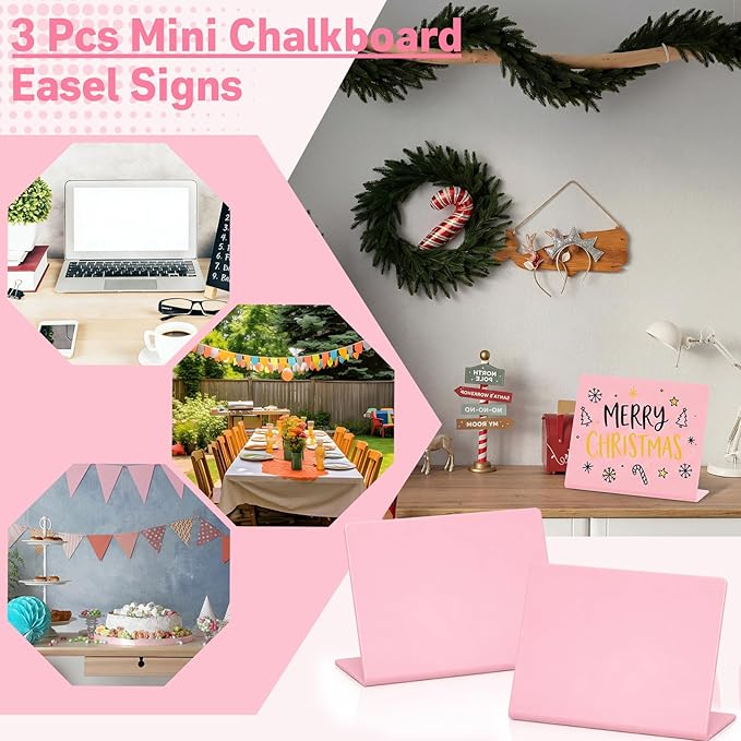 12 Pcs 4 x 3 Inches Pink Food Labels for Party Buffet Mini Chalkboard Signs with 2 Chalk and 1 Eraser Small Table Signs for Wedding Birthday Bakery Table Display Food Display