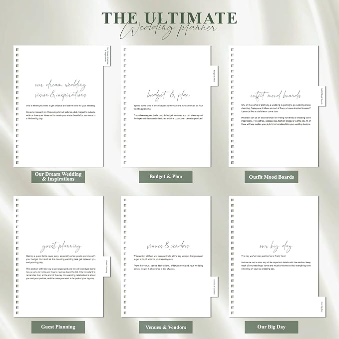 Bride Squad Wedding Planner Book and Organizer | Bridal Wedding Planner Book with Countdown Calendar & Checklists | A Meaningful Engagement Gifts for Couples, Green & White Floral
