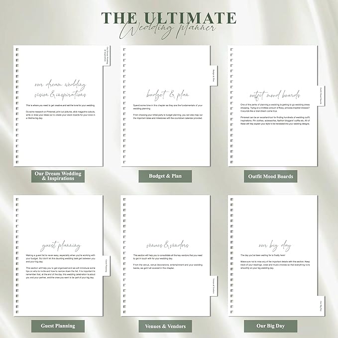 Bride Squad Wedding Planner Book and Organizer | Bridal Wedding Planner Book with Countdown Calendar & Checklists | A Thoughtful Engagement Gifts for Couples, Green & White Floral