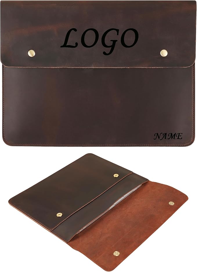 Leather Tablet Sleeve - 12.9 Inch iPad Sleeve, Document Holder Folio File Holder, Genuine Leather Case for Protection and Style-Dark Brown-Custom