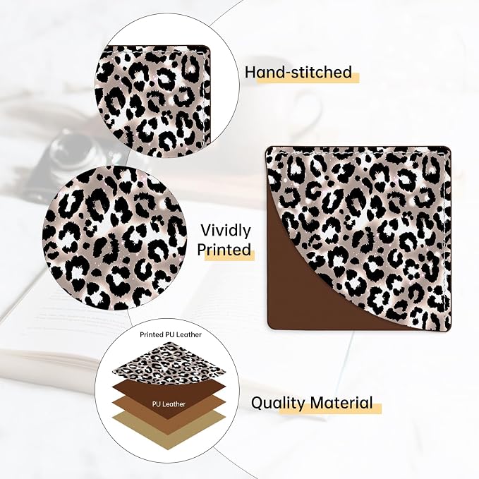 2 Pack Leopard Print Leather Book Corner Bookmark, Durable Handmade Reading Accessories - Gifts for Readers, Women, Men, Teachers, Students 2