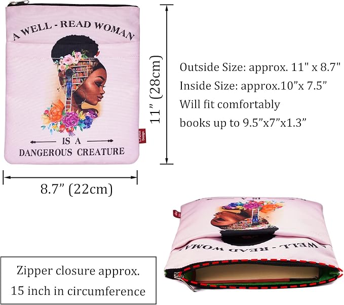 Book Sleeve for Book Lovers, Bookish Book Protector, Book Covers for Paperbacks, Washable Fabric, Book Sleeves with Zipper, Medium 11 Inch X 8.7 Inch