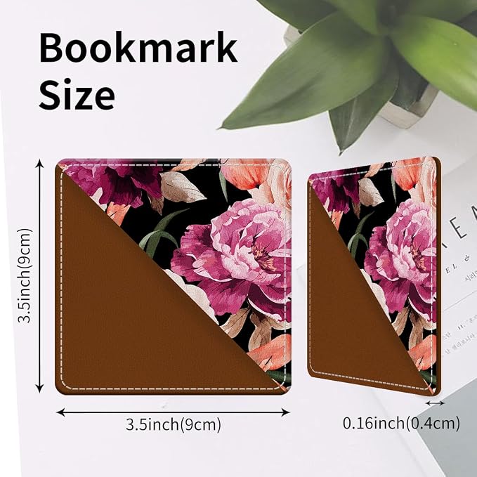 Cute Leather Bookmarks, Fun Triangle Making Corner Bookmark, Book Accessories for Reading Book Lovers, Unbreakable Page Markers for Women Men Black Red Rose