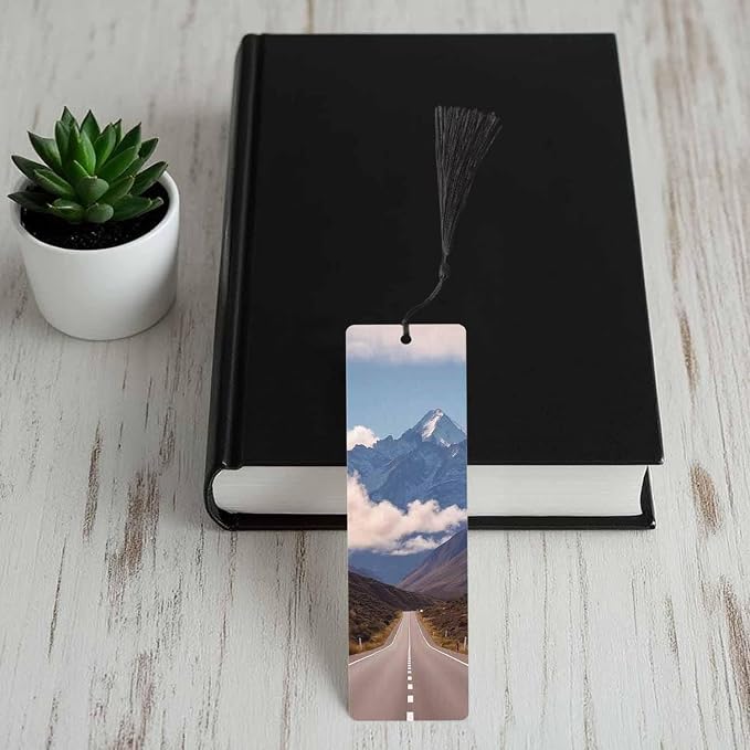 Mountain Road 5 Pcs Bookmarks Blue Sky Clouds Beautiful View Wooden Bookmarks with Tassel for Students Reader Teachers Book Lovers