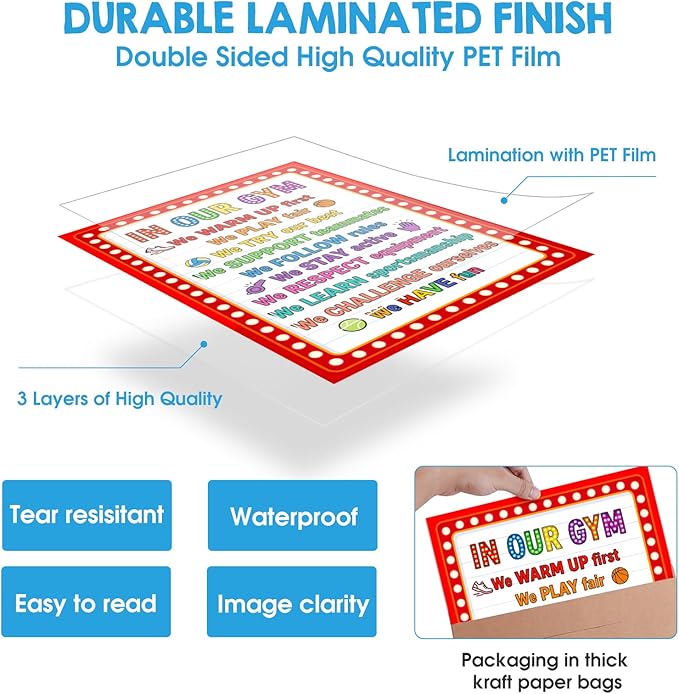 D4DREAM Classroom Rules Poster - Colorful Physical Education Gym Rules Poster Back to School Teacher Supplies Teachers Must Have for Classrooms Elementary Preschool Kindergarten Decor