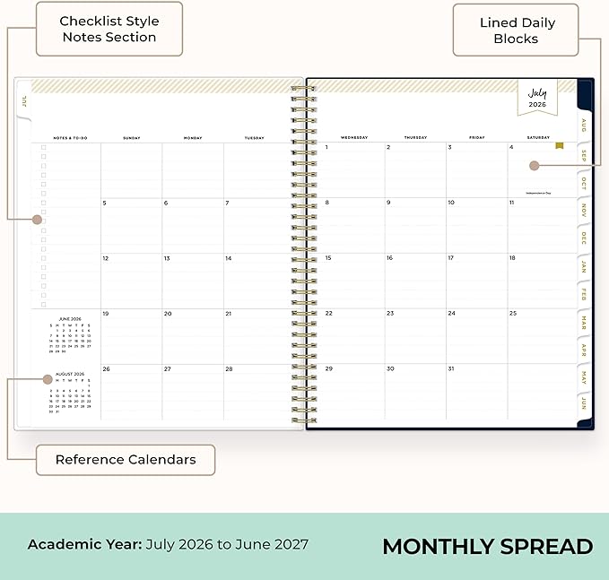 Blue Sky Day Designer 2026-2027 Weekly and Monthly Academic Year Planner Calendar, July 2026 - June 2027, 8.5" x 11", Clear Pocket Cover, Laminated Tabs, Storage Pocket, Includes Stickers, Peyton Navy