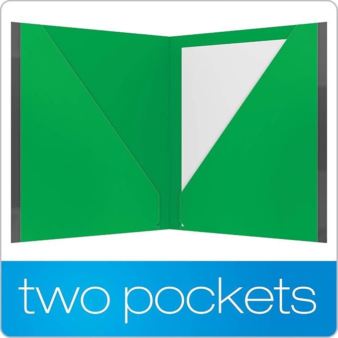 Oxford Two Pocket Folders, Plastic Folders with Reinforced Edges, Letter Size, Red, Blue, Green, Black, Purple, 5 Per Pack (89114) (Pack of 5)