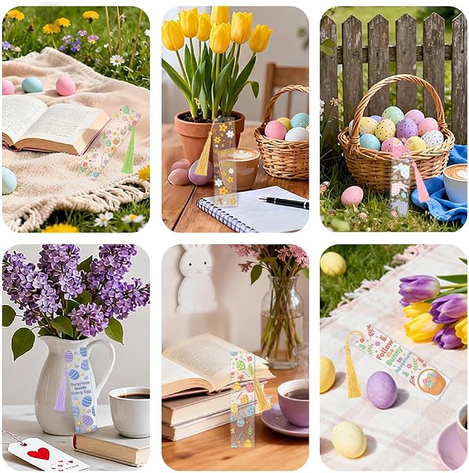 Peacoblue 30pcs UV DTF Bookmarks Transfer Stickers Wraps Spring Easter Bunny and Eggs for Women Men Reading, Waterproof Bookmarkers Decal(No Blank Bookmarks) for Acrylic Plastic Metal Blank Bookmark