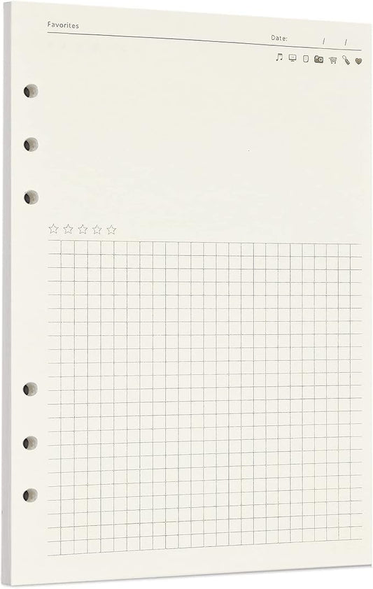 Zelten 1 Pack A5 45 Sheets/90 Pages FavoritesLoose Leaf Punched Paper Refills Paper for 6 Hole Binder Personal Organizer Diary Notebook Refillable Planner