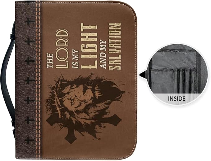 Retro Religious Style Bible Case with Bookmark Waterproof Bible Cover Case for Women Lightweight Bible Bag with Handle Pockets Church Book Bag Brown
