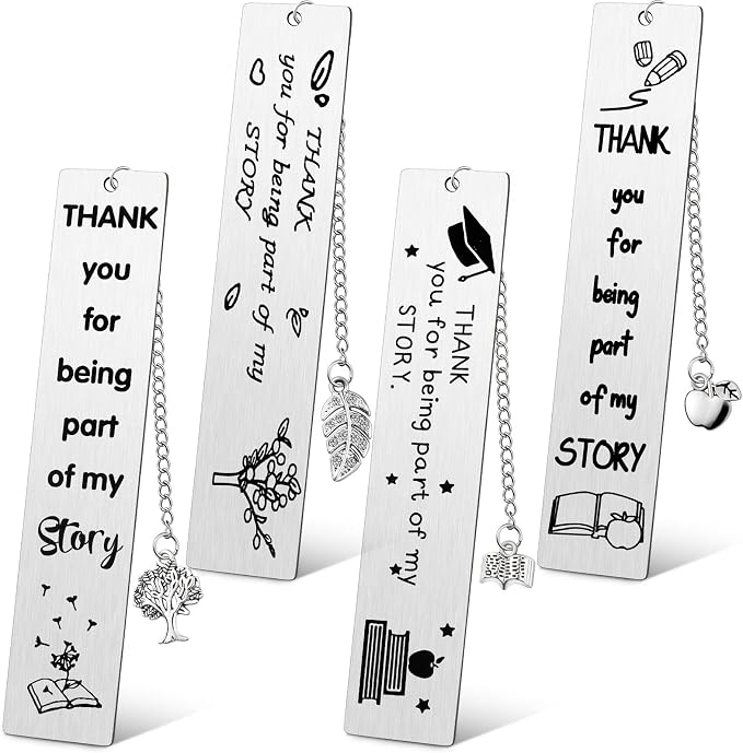 Lewtemi 4 Pcs Teacher Appreciation Bookmark Gifts, Thank You for Being Part of My Story Gift for Women Coworker, Retirement Farewell Graduation Appreciation Gifts for Colleague Employee