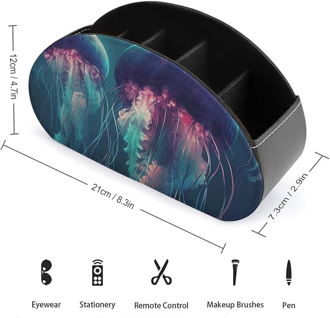Color Jellyfish Remote Control Holder TV Remote Caddy with 5 Compartments PU Leather Storage Box Stylish Desk Organizer for TV/DVD/Accessories Desk Office Supplies Home