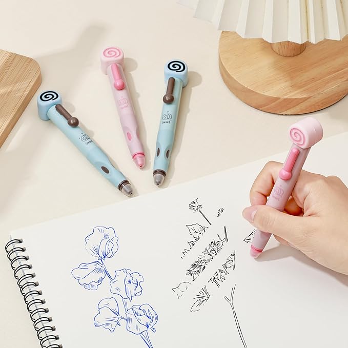 Temiary 4 Pcs Cute Retractable Erasable Gel Pens, 0.5 mm Fine Point Blue Ink Pen with 12 Pcs Refills, Make Mistakes Disappear, Writing and Crossword Puzzles for School Office Supplies (Pink & Blue)