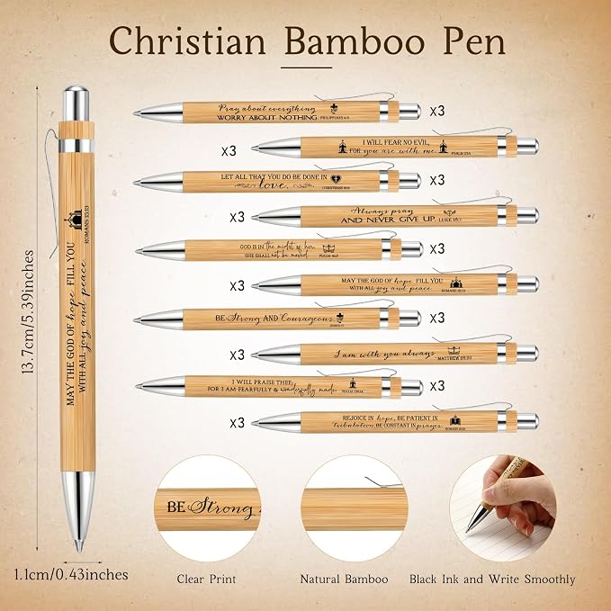 Lincia 40 Sets Christian Father's Day Birthday Gifts Bulk, Bible Verse Bookmarks Keychains with Bamboo Pens Religious Church Gifts Bulk for Men Ministry Bible Study Pastor Appreciation Church Events