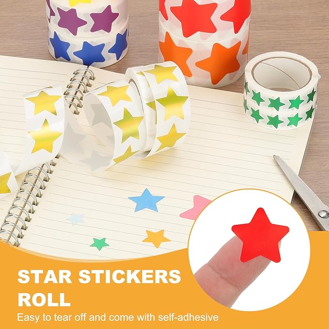 PATIKIL Star Stickers Roll 1", 500 Pcs Self-Adhesive Reward Stickers for Classroom Teacher Supplies and DIY Craft, Blue