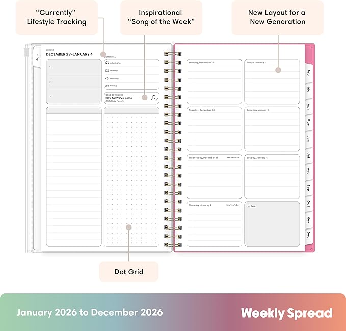 Blue Sky Gen Z 2026 Weekly and Monthly Planner Calendar, January 2026 - December 2026, 5" x 8", Flexible Cover With Zip Pouch, Durable Twin Wire Binding, Laminated Tabs, Storage Pocket, Capri