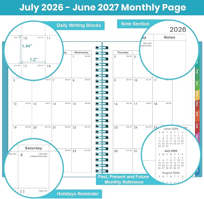 2026-2027 Planner - Planner 2026-2027, Weekly and Monthly Planner with Tabs, July 2026 - June 2027, 6.25" × 8.3", Strong Twin-Wire Binding