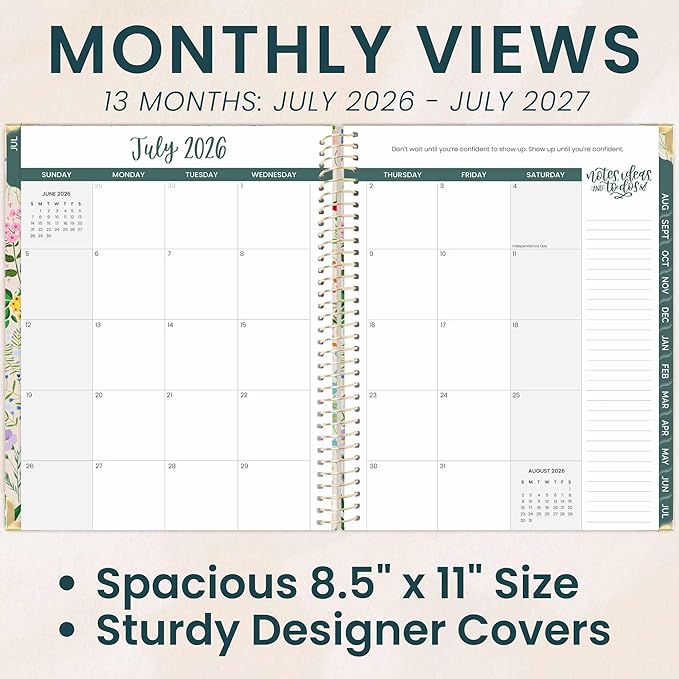 bloom daily planners HARDCOVER Planner 2026-2027 (8.5" x 11") Academic Year (July 2026 - July 2027) - 13 Months Task Goal Planner for Women - Monthly & Weekly Agenda Book - Garden Party, Beige