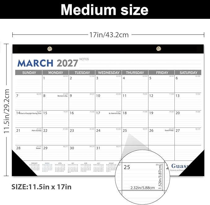 GuassLee Desk Calendar 2026-2027 - 19 Monthly Desktop Calendar 17" x 11.5" Medium Size Runs from Jun. 2026-Dec. 2027 with Julian Dates for Students Family Office Easy Planning