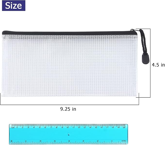Tamaki 10 Pack Small Mesh Zipper Pouch Document Waterproof Zipper Bags Pencil Pouches A6 Size for Classroom Organization School Office Supplies(Black)