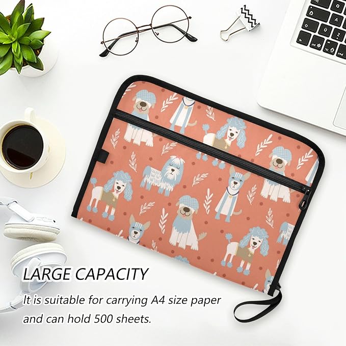 13 Pockets Expanding File Folder Poodle Dog Dogs with Sticky Labels Accordion File Folder Document Organizer Letter Size A4 Papers Expandable File Keeper