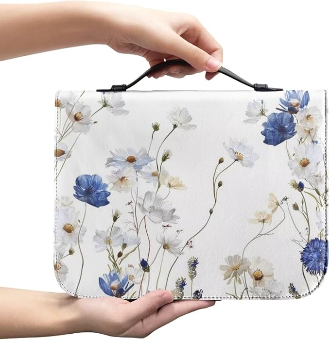 Print Bible Covers, Bible Cover – PU Leather Bible Bag and Carrying Case with Handle, Womens Bible Case,Floral,Large