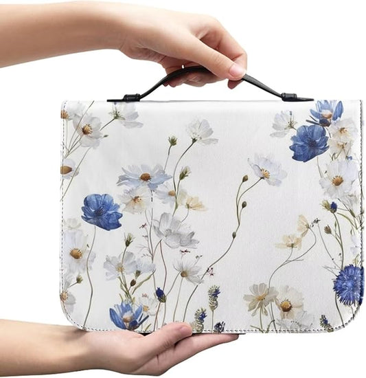 Print Bible Covers, Bible Cover – PU Leather Bible Bag and Carrying Case with Handle, Womens Bible Case,Floral,Large