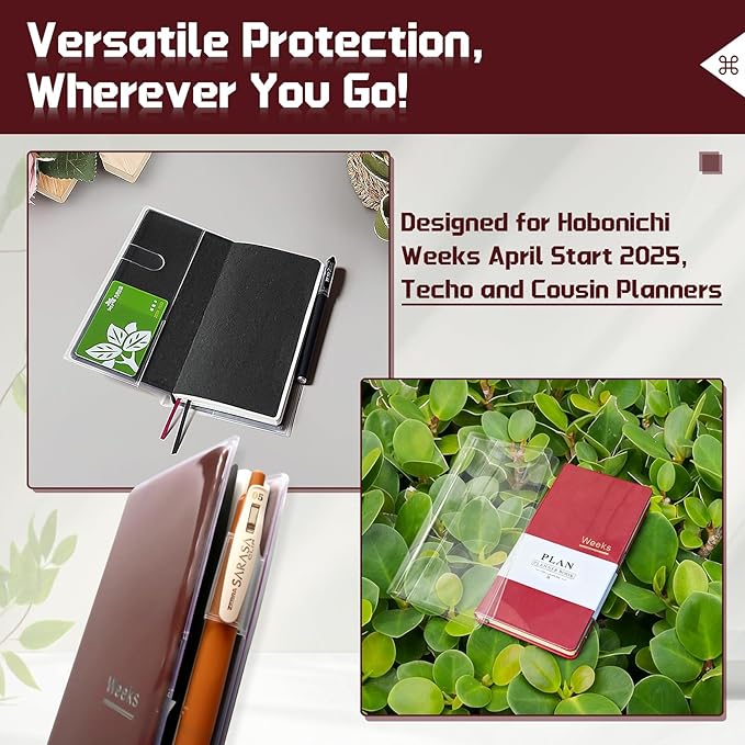Clear Cover for Hobonichi Weeks 2026, 2 Pack Crystal Clear PVC Weeks Planner Cover with Pen Loop & Card Pockets, Protective Sleeve for Standard Weeks Book ﻿