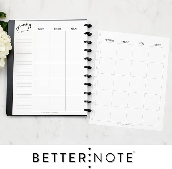 BetterNote Monthly Undated Calendar Refill for Disc Notebooks, Fits Levenger Circa, Happy Planner, Staples Arc, TUL, InkWell Press, IWP, MAMBI (11-Disc, 8.5"x11", Whimsy)