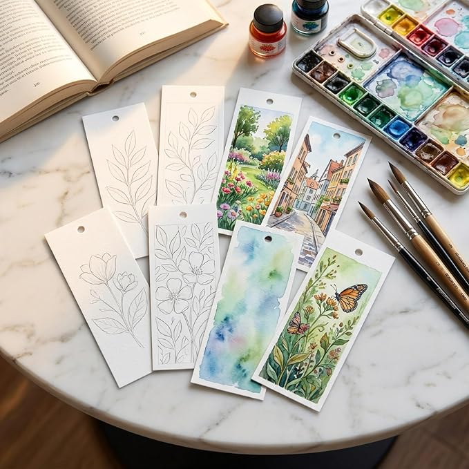 60 Pcs Watercolor Paper Blank Bookmarks with Hole 140 lb/300 GSM Watercolor Bookmarks for DIY Classroom Projects Crafts and Gift Tags 5.9 x 2 Inches