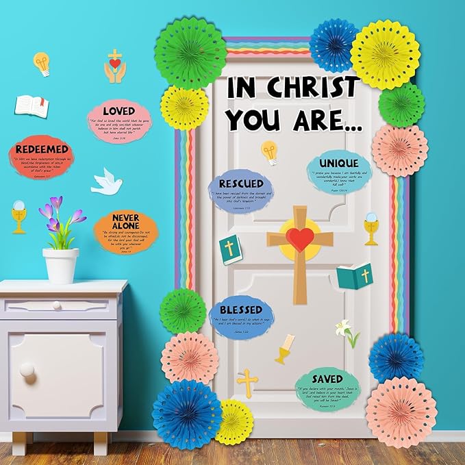 Christian Inspirational Bulletin Board Decorations Set 3D Religious Jesus Cross Bible Paper Cutouts Motivational You are Border for Sunday Church Valentine's Day School Classroom Prayer Board Supplies