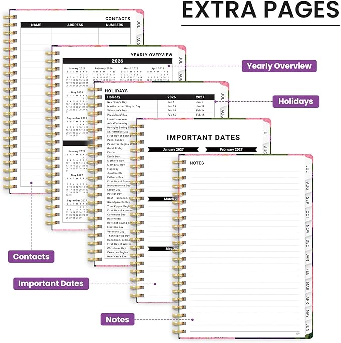2026–2027 Academic Planner, Weekly and Monthly Planner for Women, July 2026 - June 2027, Pretty Hardcover 2026–2027 Academic Planner with Tabs, Inner Pocket, Spiral Bound, Perfect Office Home School Supplies - 6.3" x 8.5", Feline Grove