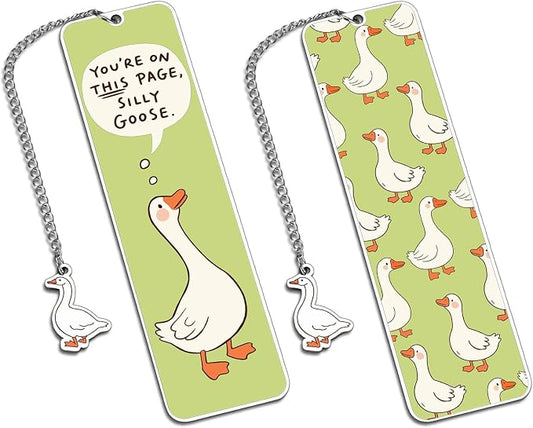 Green Stuff Cute Bookmarks for Women Girls Kids Silly Goose Metal Bookmark Funny Book Lovers Gifts for Readers Book Lovers Women Book Marks for Reading Womens Kid Girls Page Holders for Reading 2-Side