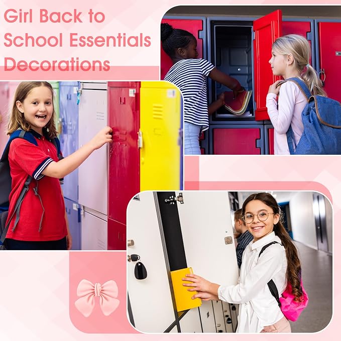 Watersay 115 Pcs Pink Locker Accessories Kit Foldable Locker Shelf Decorations for Girl Pink Bow Pen Holder Magnetic Mirror Coquette Stickers Background Whiteboard Ribbon Back to School Essentials