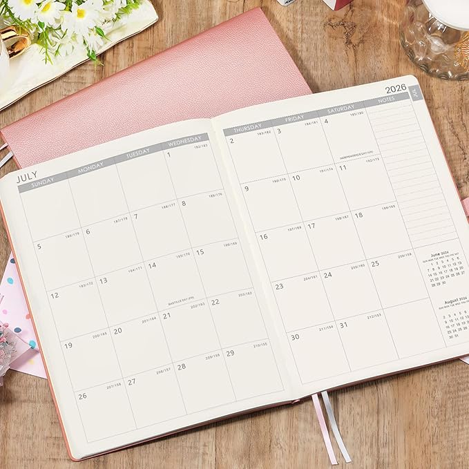 Planner 2026-2027 - JUL 2026 - JUN 2027, Planner 8.5" x 11", 2026-2027 planner Weekly and Monthly, Academic Calendar, Leather Cover planners with Thick Paper, Back Pocket with Notes Pages - Rose Gold
