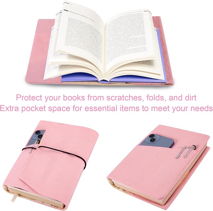 Book Covers for Paperbacks,Reusable Book Protector for Soft (Pink, 8.5 Inch x 2 Inch)