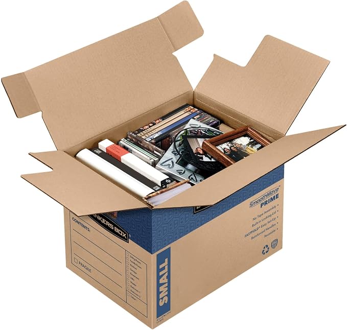Bankers Box Small Prime Moving Box 10 Pack, Reinforced Handles, Tape-Free Assembly, Attached Lid, 16-in x 12-in x 12-in (0062716)