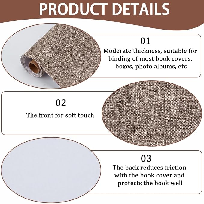 CRASPIRE 51 x 11.8 Inch Book Binding Cloth Book Cover Fabric A4 to A8 Surface Paper Backed Camel Linen Polyester Woven Cover for Books Album Scrapbooking Archival DIY Covering Bookbinding Protector