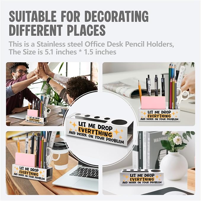 FOKCBOCM Funny Office Pen Holder with Sarcastic Message, Stainless Steel Desk Organizer Gift for Coworker, Professional Humor Workspace Decor, Work Interruption Joke Accessory-DS122