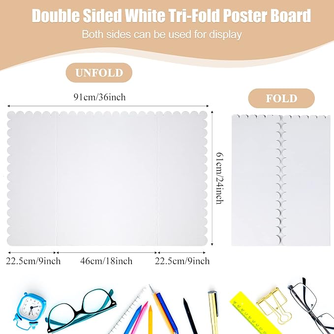 Outus 1 Pcs 24 x 36 Inch Trifold Poster Board Tri Fold Science Fair Display Boards for Projects Photo Picture Exhibition Event Displays Business Presentation School Foldable,White Corrugated