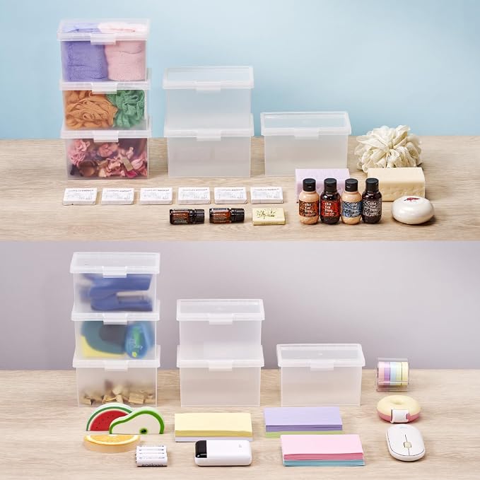 Bostitch Konnect Storage Containers with Lids, Office Organizer, Clear Plastic Box, Stackable for Index Cards, Labels, 1 Qt, 6 Pack