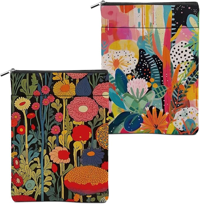 2Pcs Botanical Flower Colorful Book Sleeve Book Accessories Book Cover Book Protector Christmas Birthday Boss Day Book Lovers Gifts Bookish Book Club Gifts for Readers Women Librarian Boss Lady