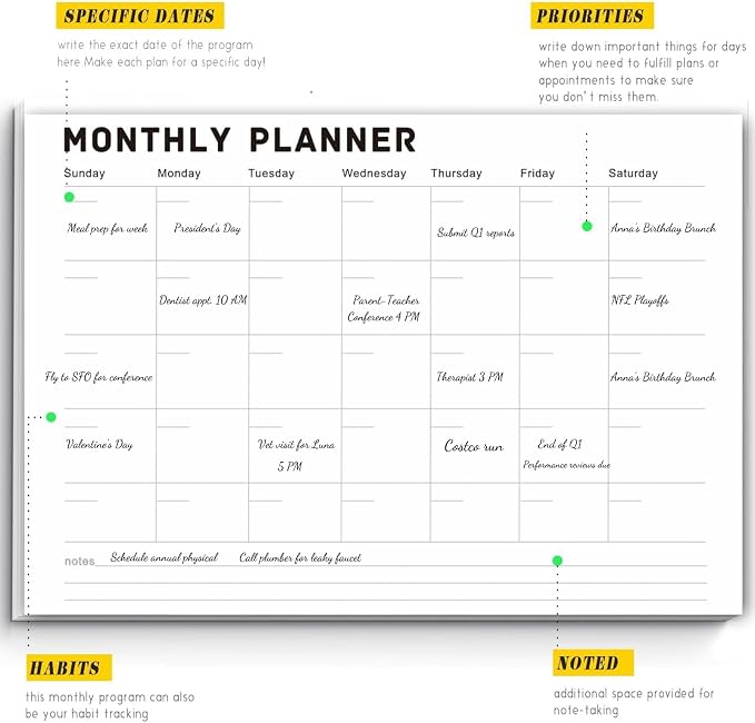 Monthly Planner Notepad - Undated 52 Sheets Desk Calendar, A4 (8"x11") Planning Pad for Office, Home, School, Fitness, Meal & Project Organization