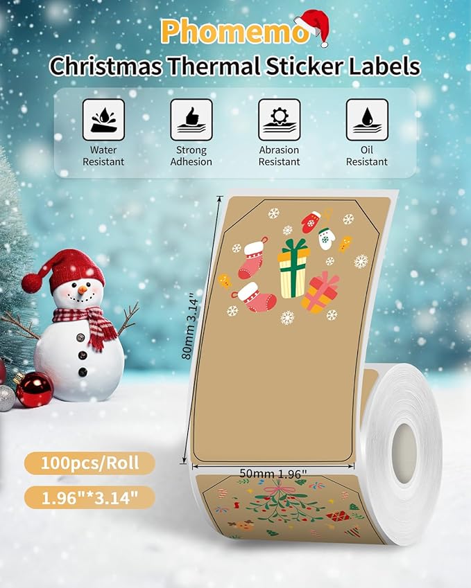 Phomemo M110 Labels, Golden for Phomemo M110/M100/M250/M220/M108/M120 Label Maker, with Festival Pattern Series, 1.96"*3.14"(50 x 80mm), Self Adhesive Gold Thermal Labels,3Roll