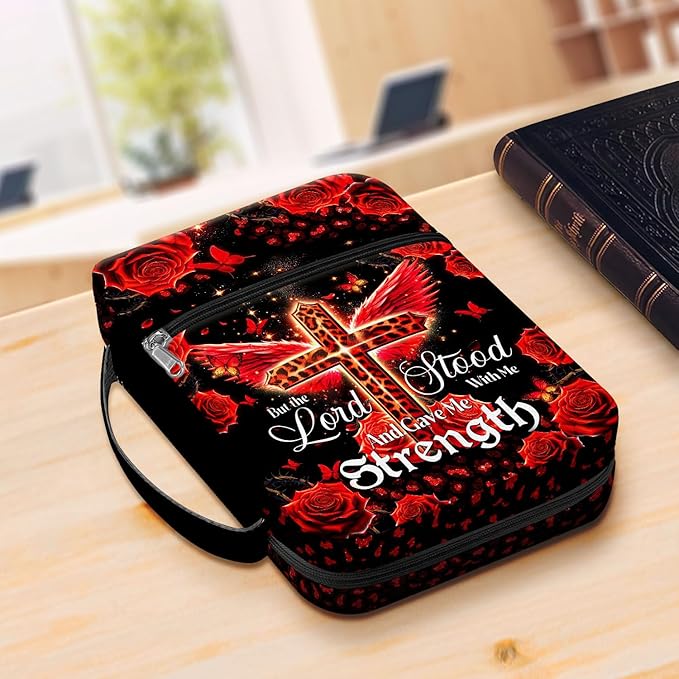 Bible Cover for Women With Leopard Rose Flowers, Carrying Case for Study, Zippered Portable Bag, Covers, Gifts for Christmas Christian