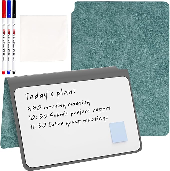SAYEEC Whiteboard Notebook, Portable Dry Erase Board Fineliner Pens, PU Cover Erasable Handheld White Board Reusable Drawing Notebook Easel Pad for Meeting Business Office School (Blue)